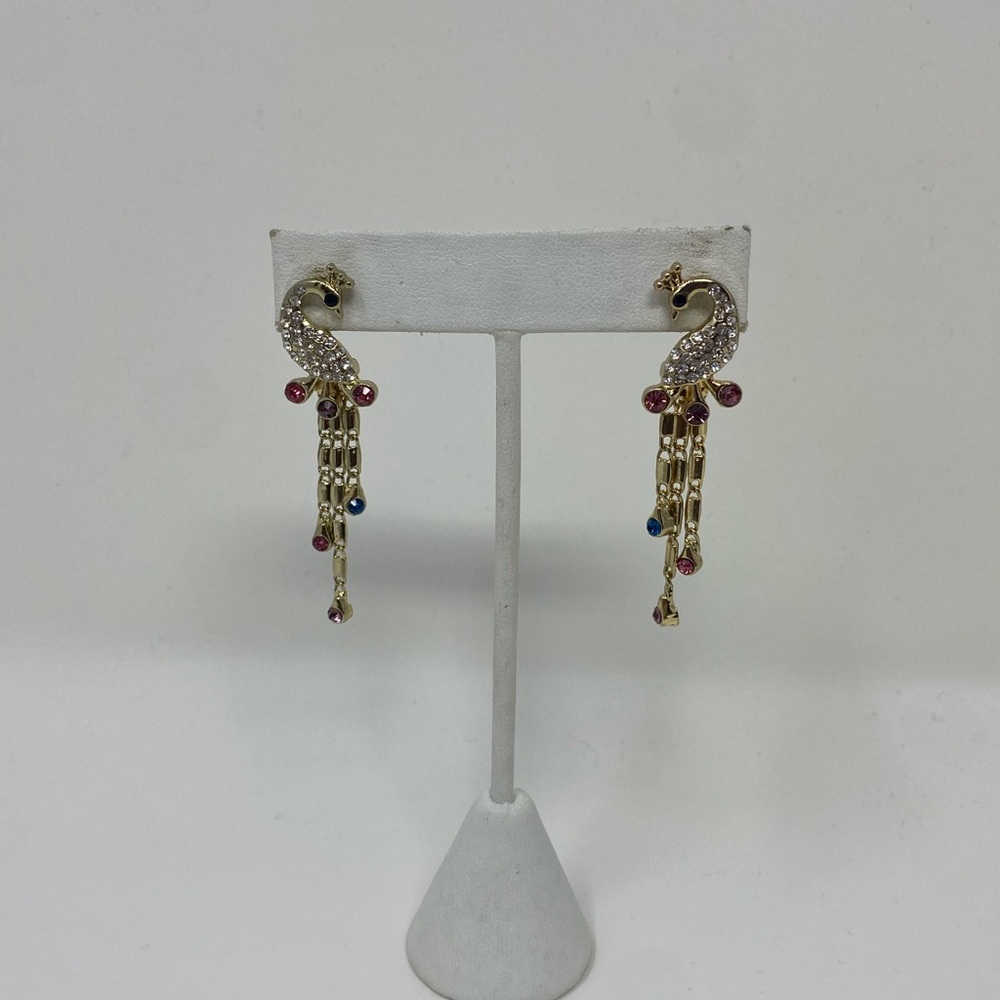 Elegant Gold and Multicolor Peacock Earrings